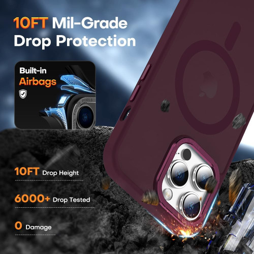 iPhone 15 Pro Чохол матовий Магніт TPU+PC (бордовий)