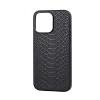 Iphone 15 Pro Кожаный чехол Питон (черный)