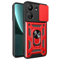 Xiaomi Redmi 13C Poco C65 Противоударный чехол Шторка+кольцо (красный)