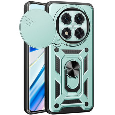 Xiaomi Redmi Note 14 Pro 5G Чехол противоударный Кольцо+шторка (зеленый)