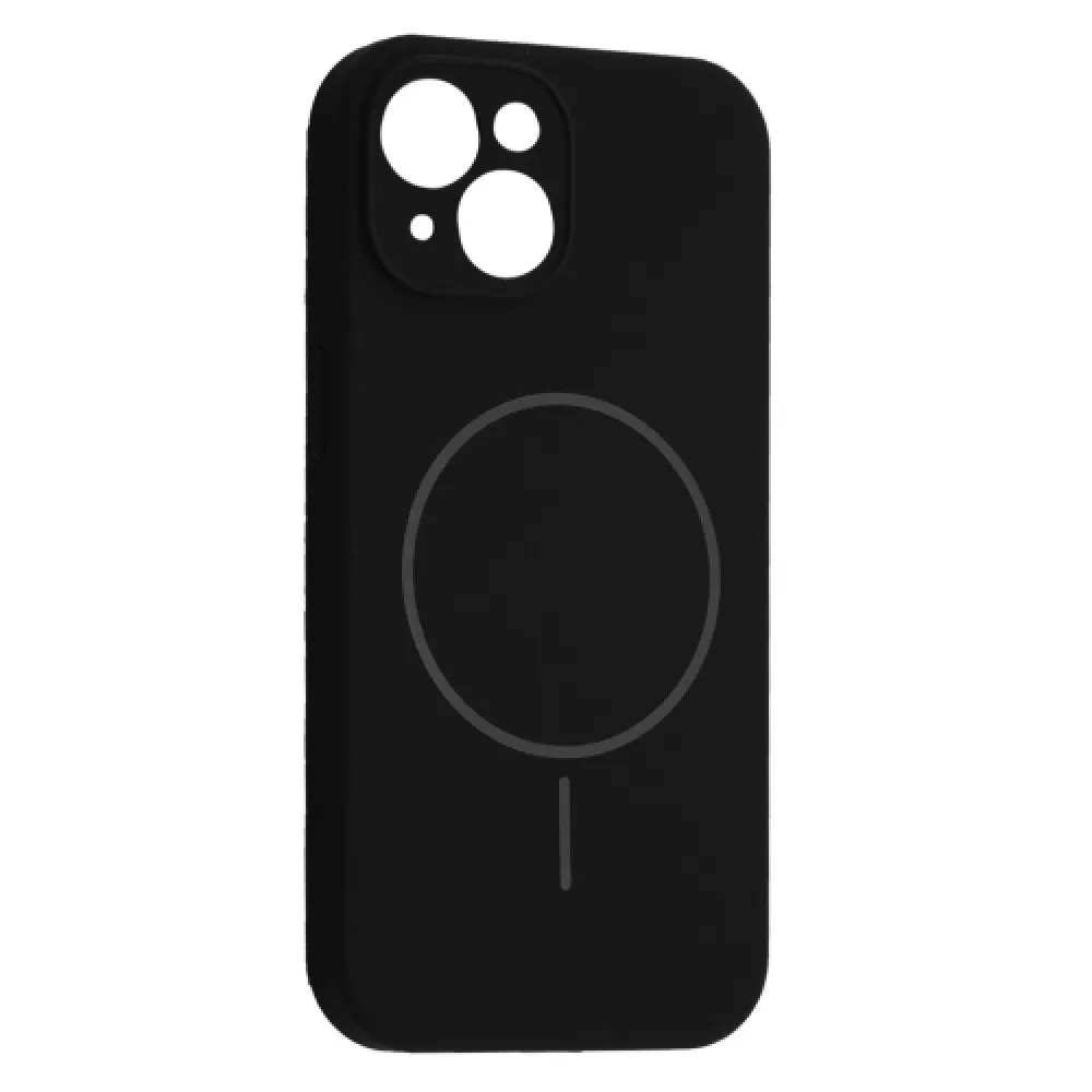 iPhone 14 Чохол силіконовий мікрофібра Магніт (чорний)